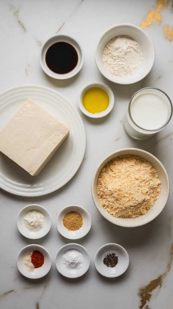 a white marble countertop with hints of gold, displaying all ingredients