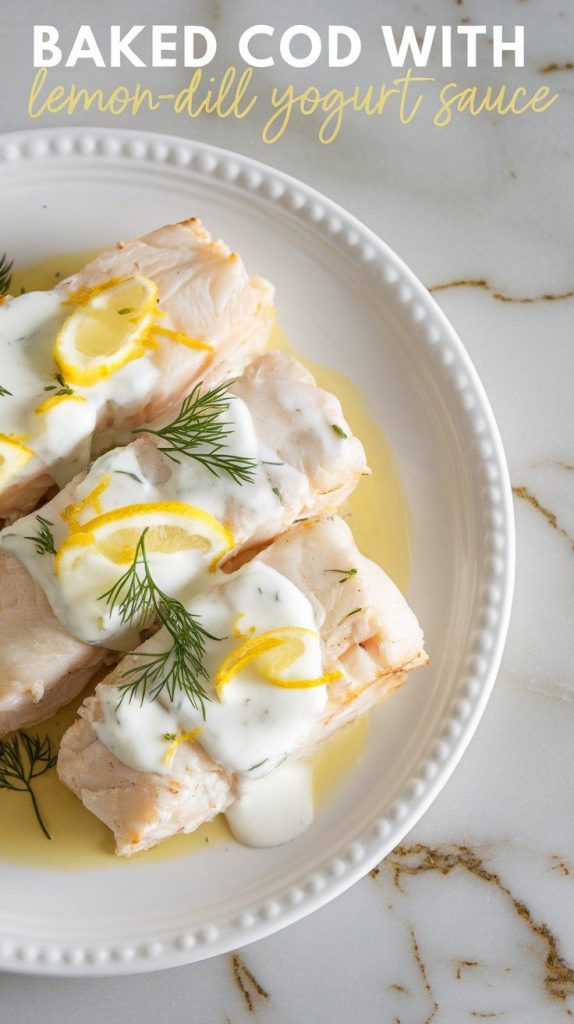 Baked Cod with Lemon-Dill Yogurt Sauce