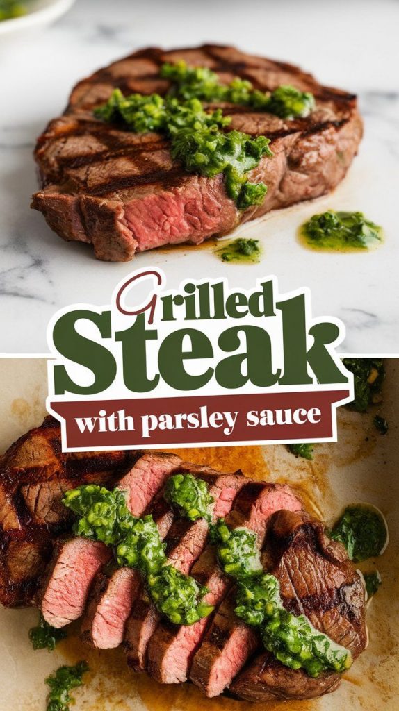 Grilled Steak with Parsley Sauce
