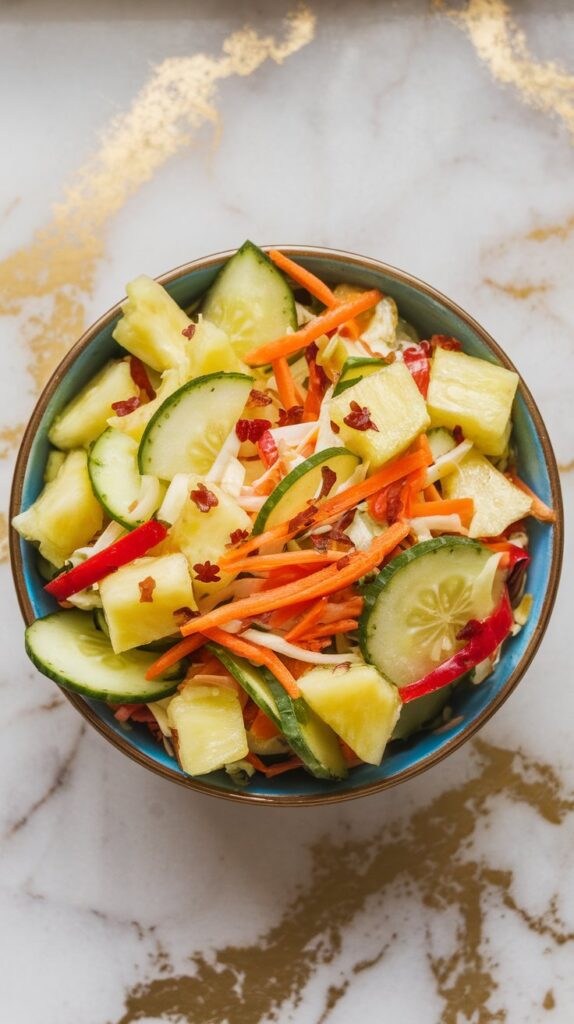 Spicy Pineapple Cucumber Slaw