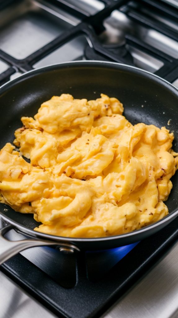 scrambled eggs in a non-stick pan