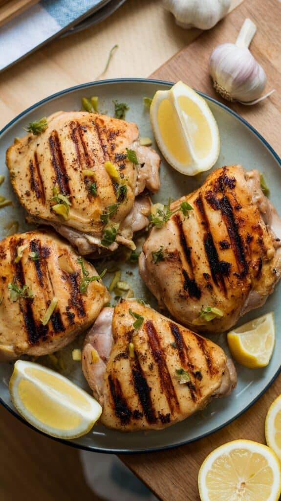 Grilled Chicken Thighs with Garlic and Lemon