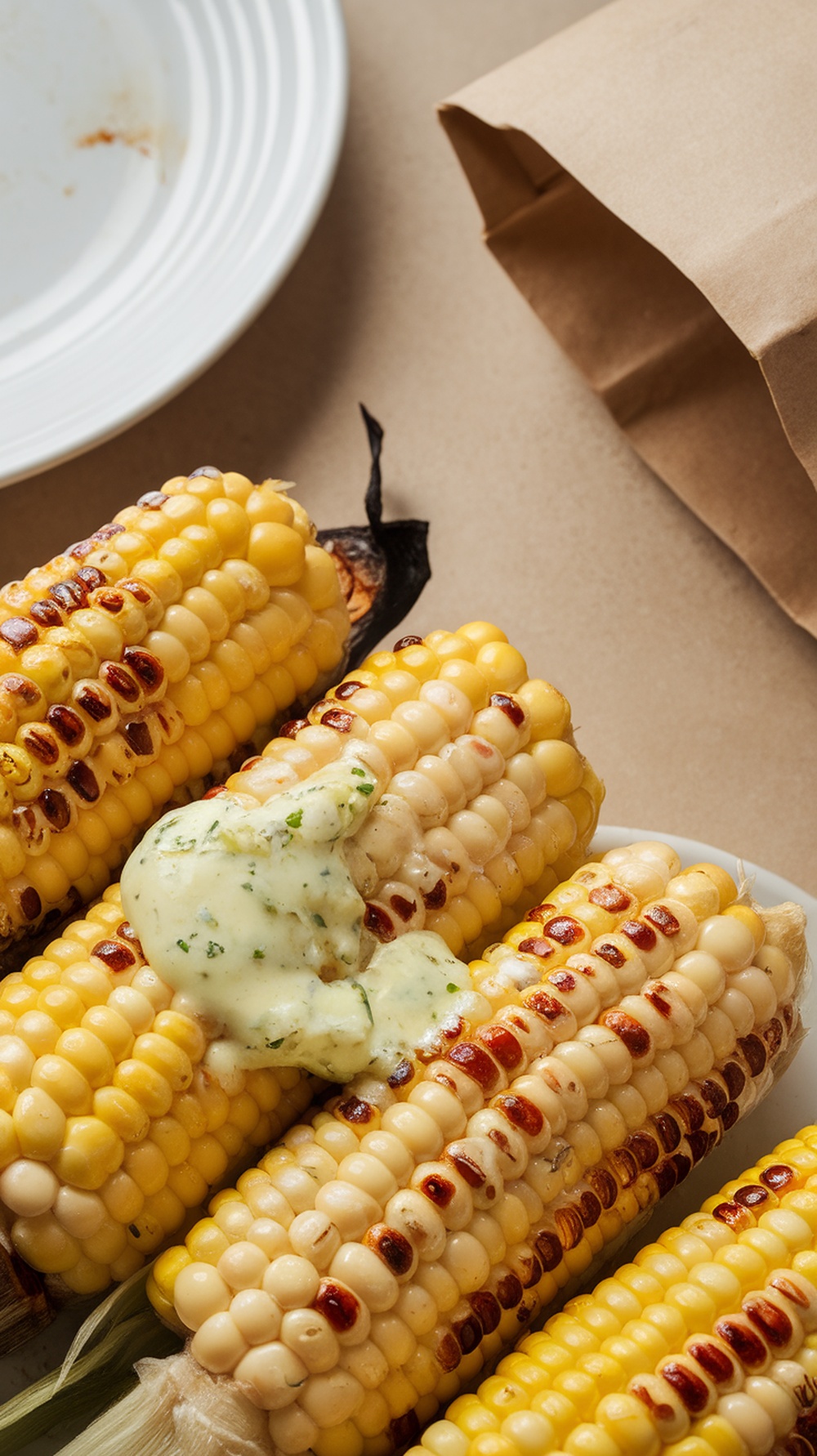 Grilled corn on the cob with chili lime butter dripping off