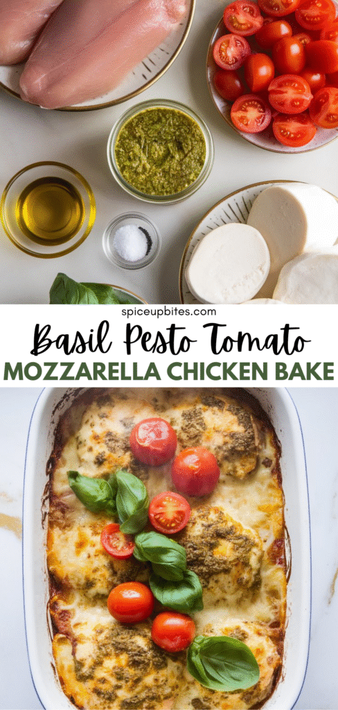 Basil Pesto Tomato Mozzarella Chicken Bake