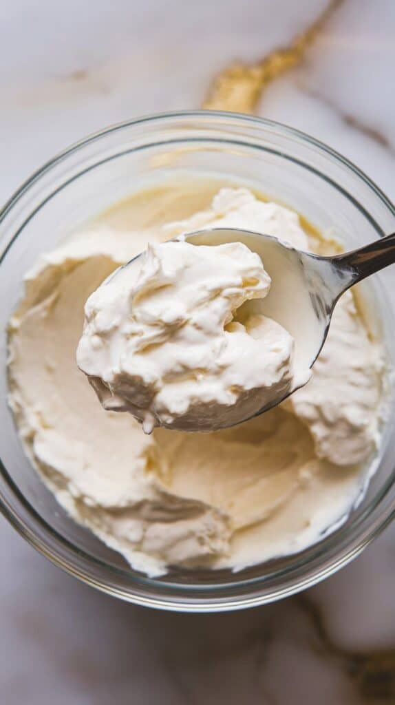 creamy low-fat cottage cheese being spooned into a white bowl, soft and smooth texture visible