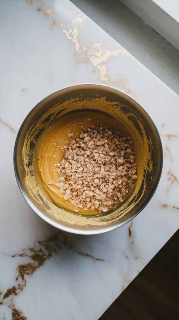 minced garlic, mustard, and lemon juice in a bowl, thick and glossy before whisking. White marble counters with hints of gold.