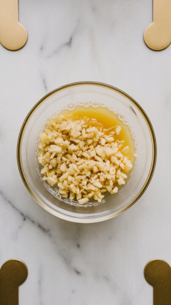 minced garlic and lemon juice in a small glass bowl, zesty and bright, ready for spices
