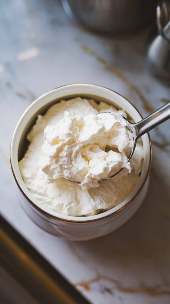 cottage cheese scooped into a white ceramic bowl, soft curd texture visible and creamy appearance.