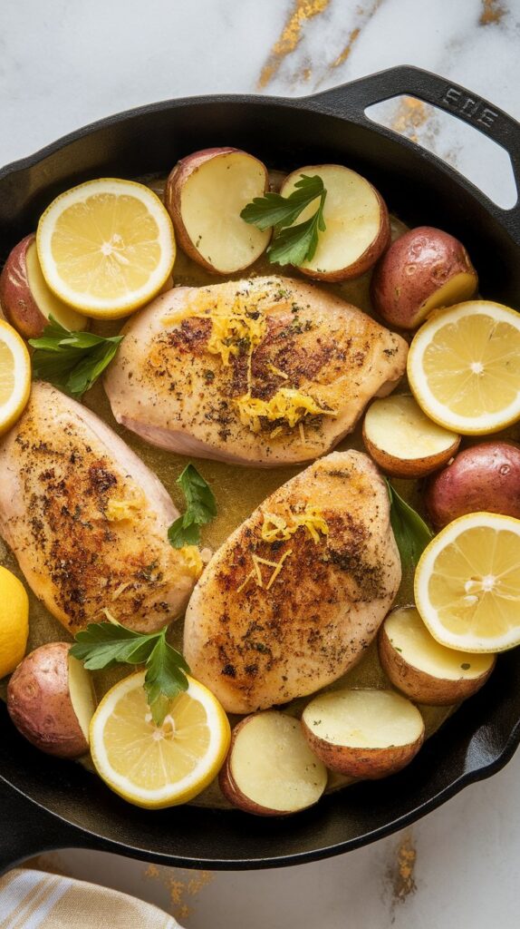 Lemon Herb Chicken and Potatoes Skillet