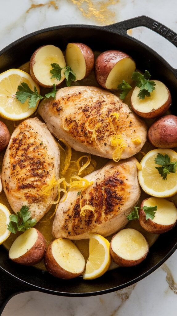 Lemon Herb Chicken and Potatoes Skillet