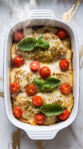 Basil Pesto Tomato Mozzarella Chicken Bake