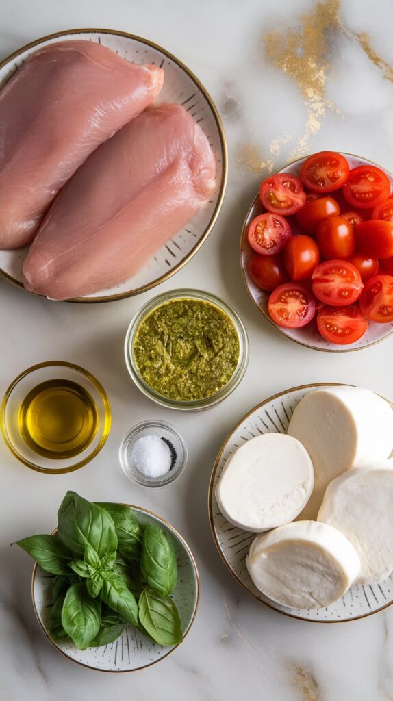 Basil Pesto Tomato Mozzarella Chicken Bake