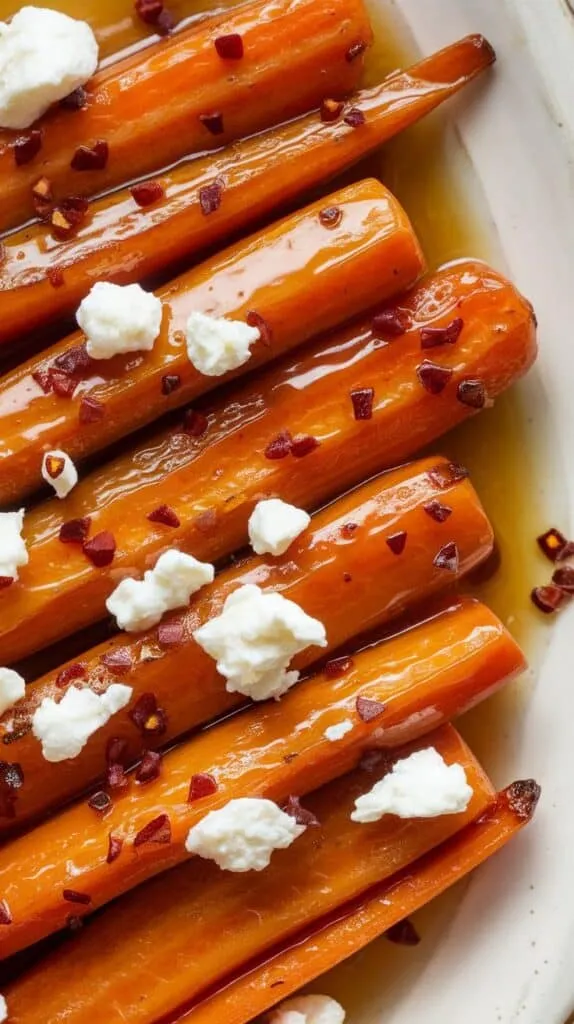 Glazed Hot Honey Roasted Carrots with Goat Cheese