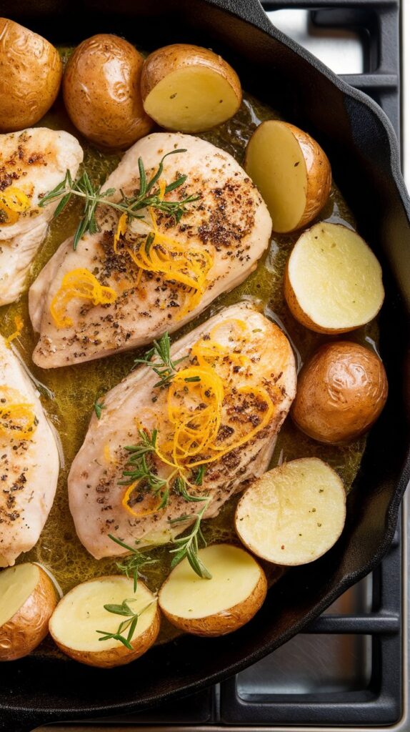 Lemon Herb Chicken and Potatoes Skillet