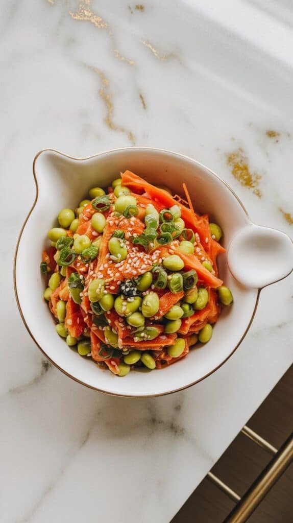 Carrot edamame Salad with Soy Sesame Dressing