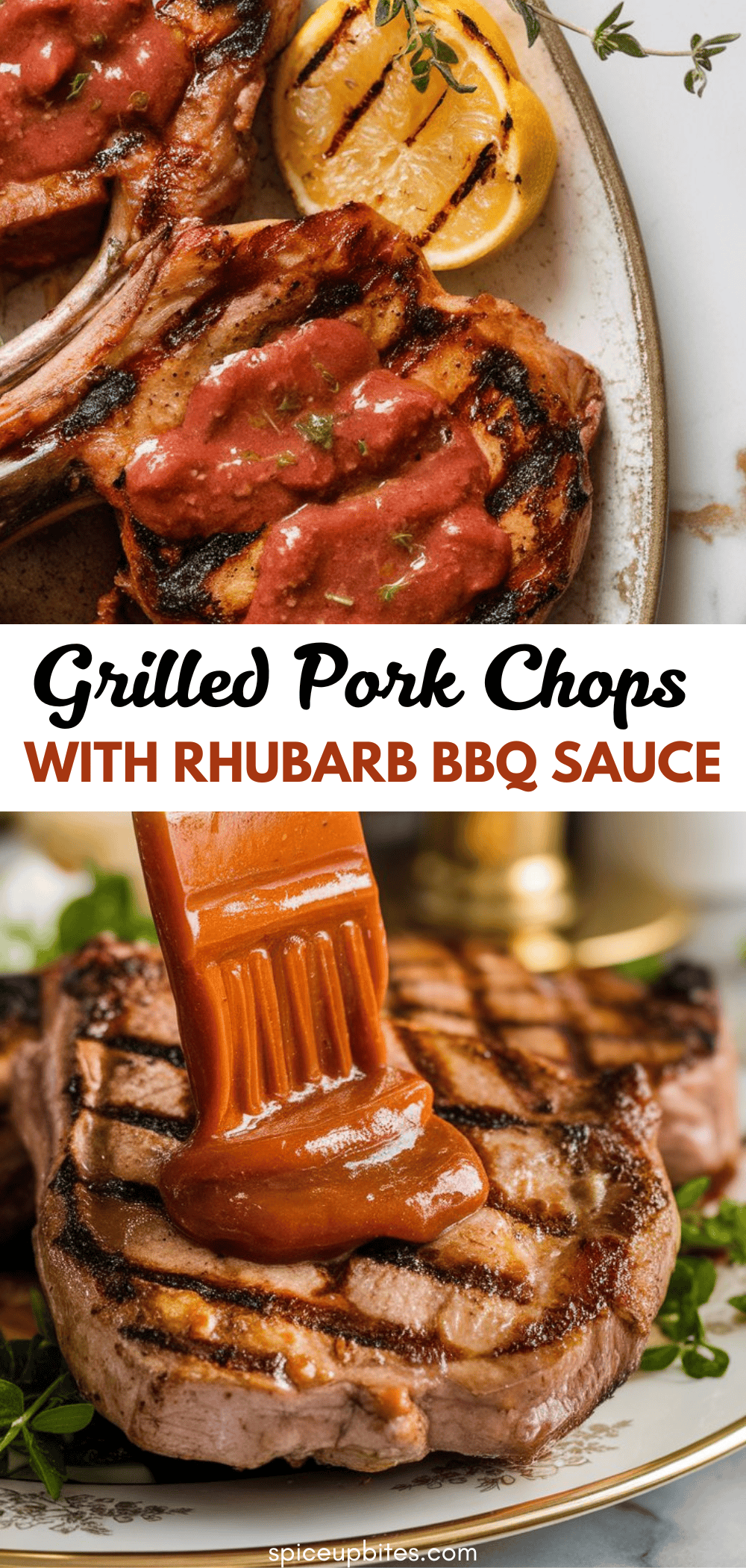 Grilled Pork Chops with Rhubarb BBQ Sauce
