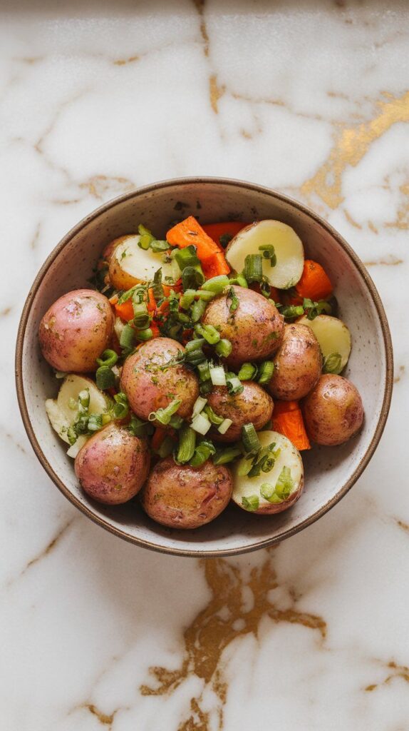 Harissa Potato Salad with Roasted Carrots