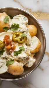 Potato Salad with Candied Jalapeños & Lime Crema