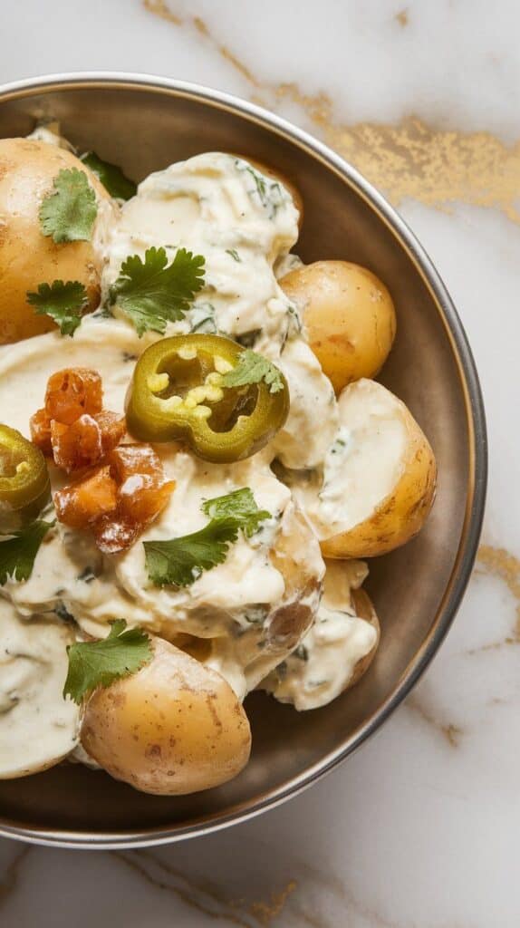 Potato Salad with Candied Jalapeños & Lime Crema