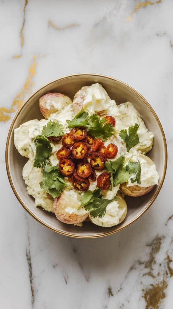 Potato Salad with Candied Jalapeños & Lime Crema