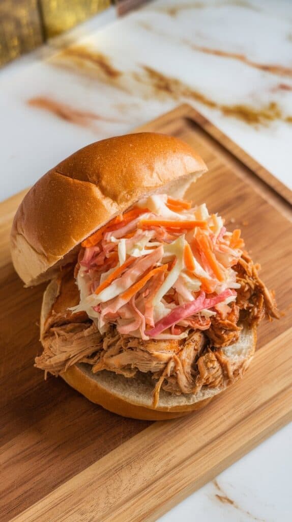 Pulled Chicken Sandwiches with Rhubarb Slaw