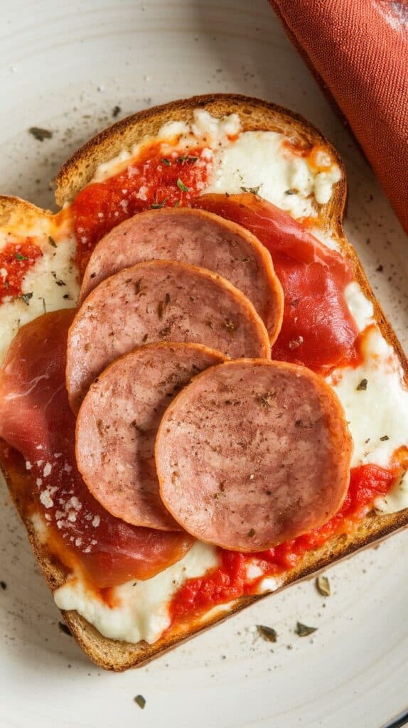 Pizza Cottage Cheese Toast with Crispy Prosciutto