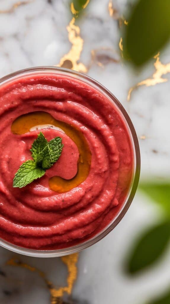 Rhubarb Gazpacho with Cucumber and Mint