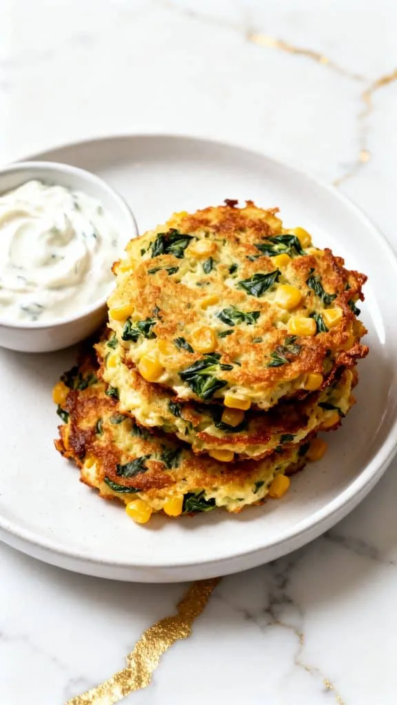 Cottage Cheese, Spinach and Corn Fritters