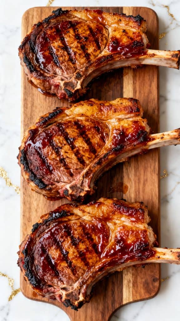 Grilled Pork Chops with Rhubarb BBQ Sauce