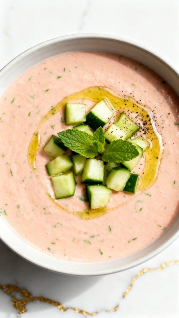 Rhubarb Gazpacho with Cucumber and Mint
