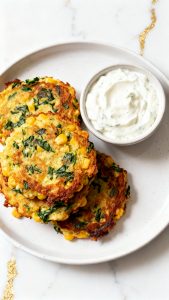 Cottage Cheese, Spinach and Corn Fritters