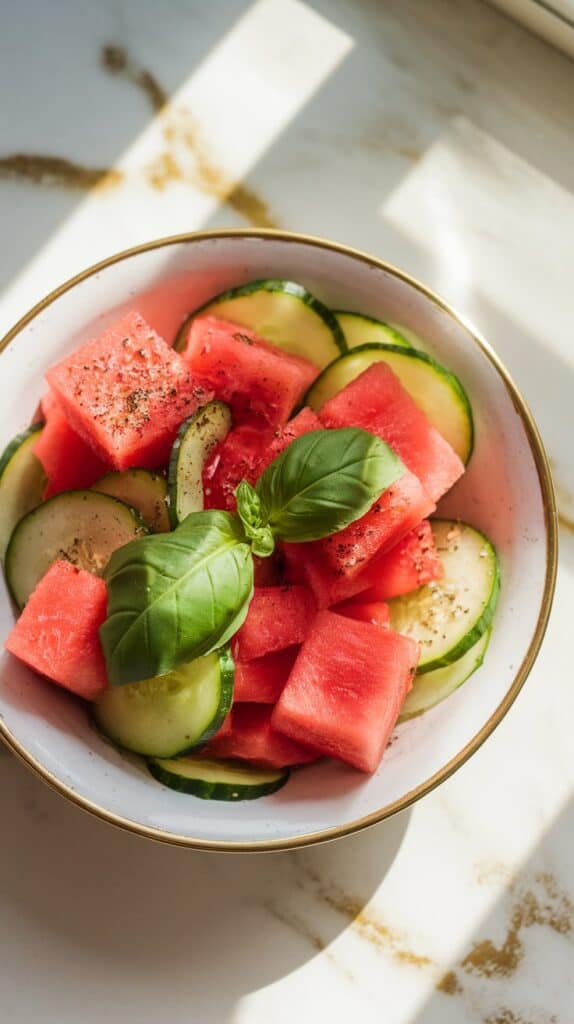Watermelon Cucumber Basil Salad