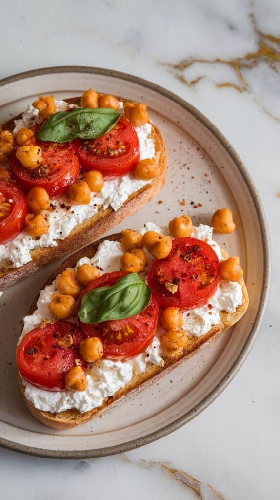 Blistered Tomato Chickpea Cottage Cheese Toast