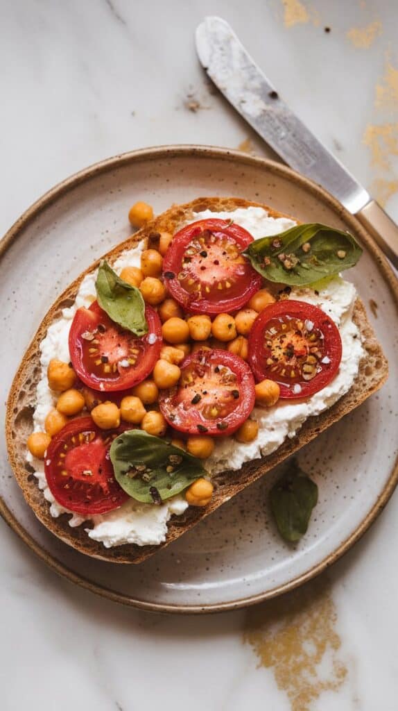 Blistered Tomato Chickpea Cottage Cheese Toast
