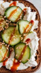 Smashed Cucumber Sriracha Cottage Cheese Toast