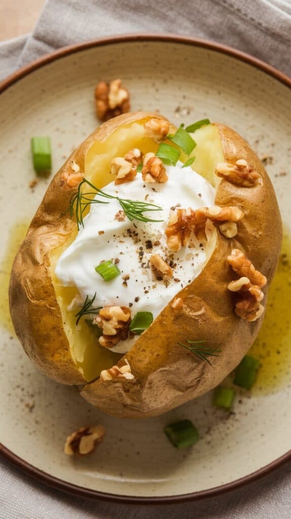 Greek Yogurt, Herb & Walnut Baked Potato