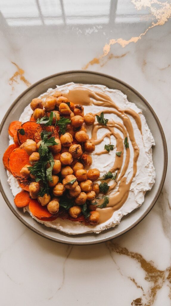 Roasted Carrot & Chickpea Cottage Cheese Salad