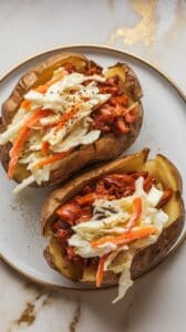 Pulled BBQ Jackfruit Baked Potato with Creamy Coleslaw