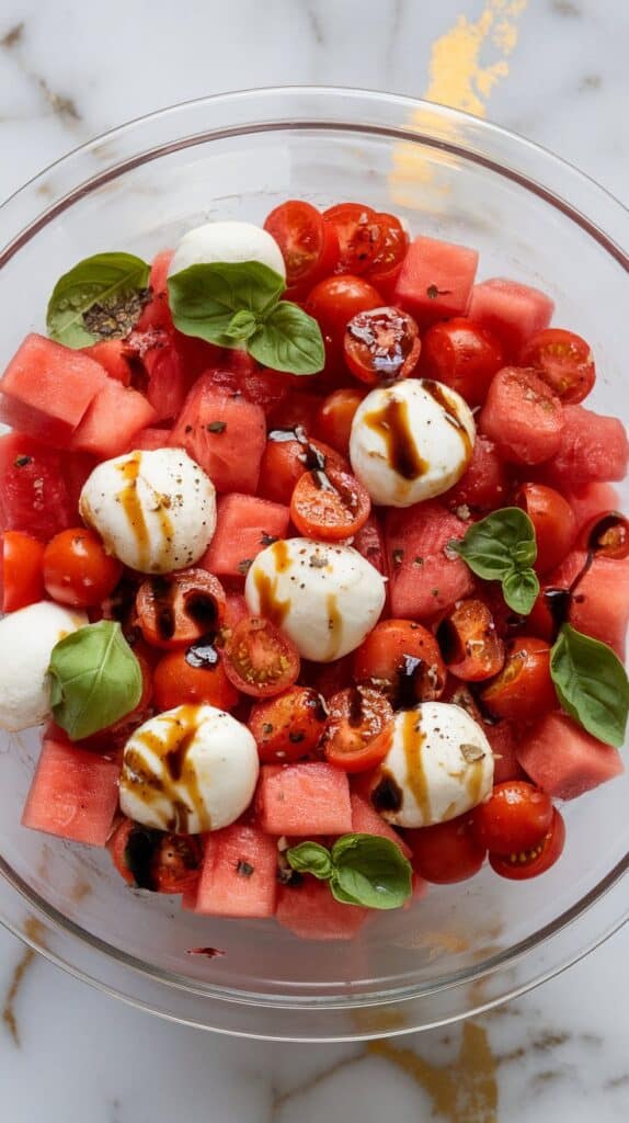 Watermelon Tomato Mozzarella Salad