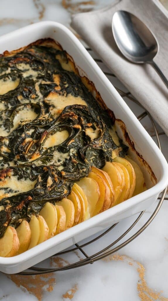 Vegan Coconut Spinach Scalloped Potatoes