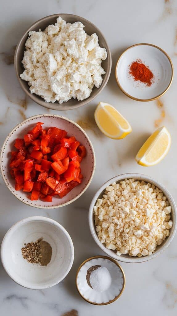 Roasted Red Pepper Feta Cottage Cheese Dip