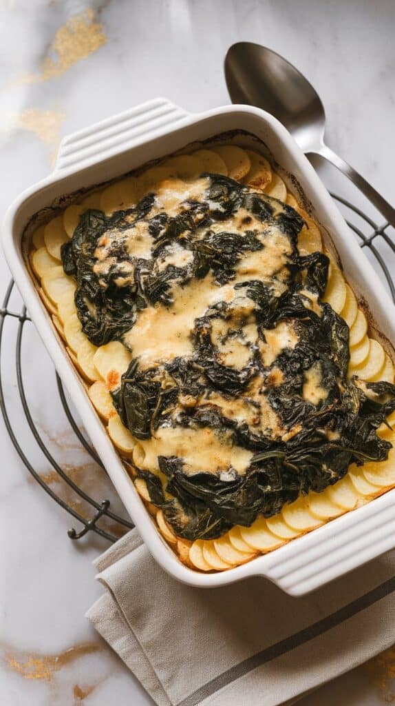 Vegan Coconut Spinach Scalloped Potatoes