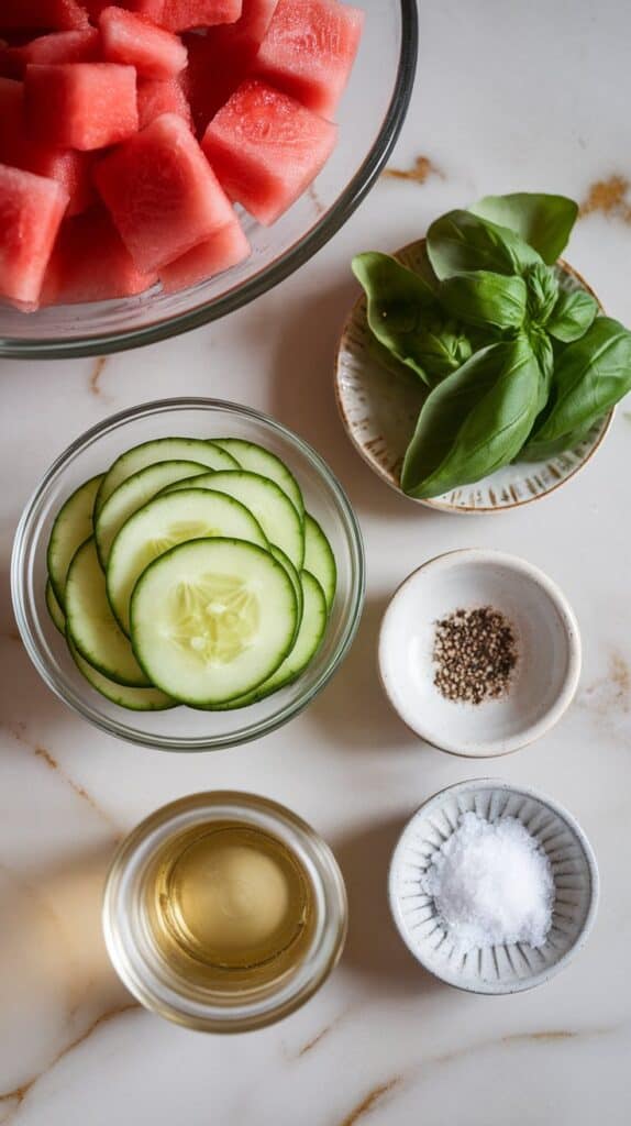 Watermelon Cucumber Basil Salad