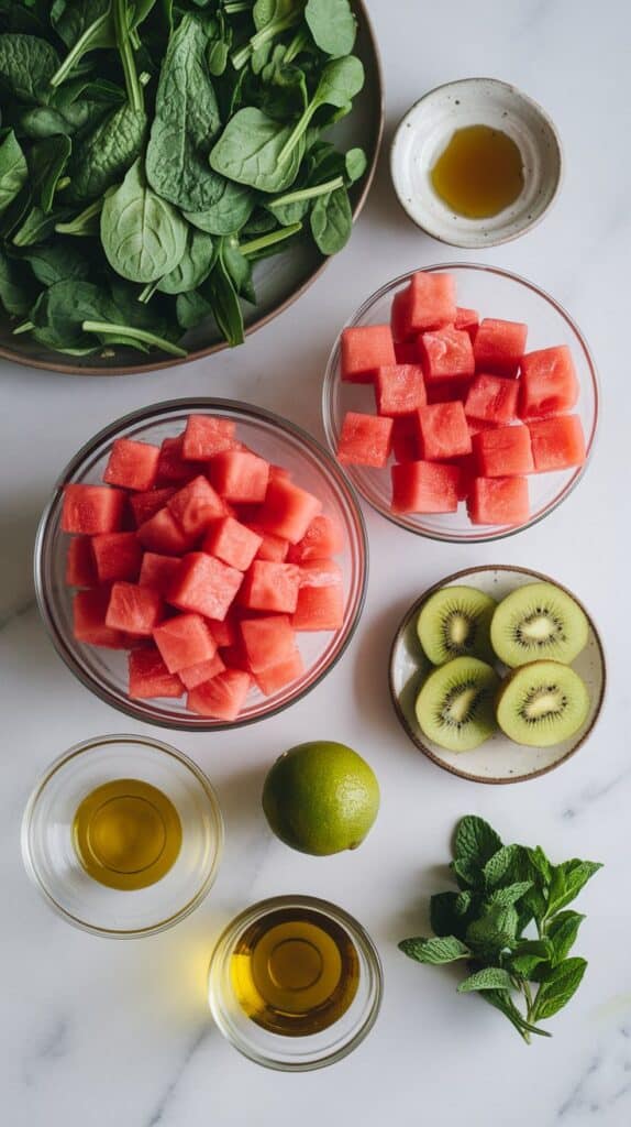 Watermelon Kiwi Spinach Salad