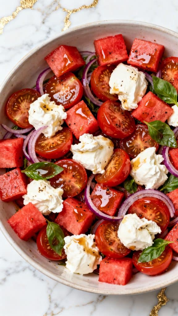 Watermelon Tomato Mozzarella Salad