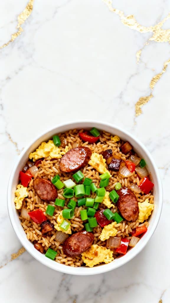 Breakfast Fried Rice with Eggs and Sausage