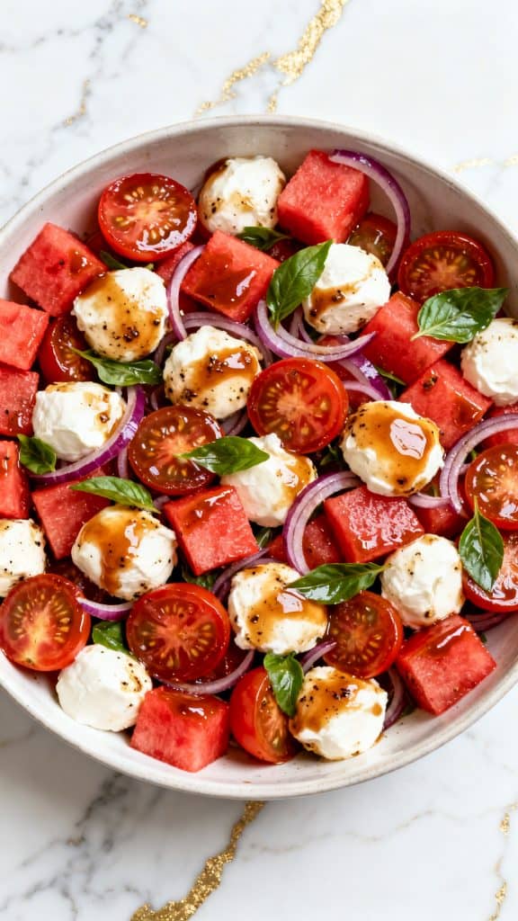 Watermelon Tomato Mozzarella Salad