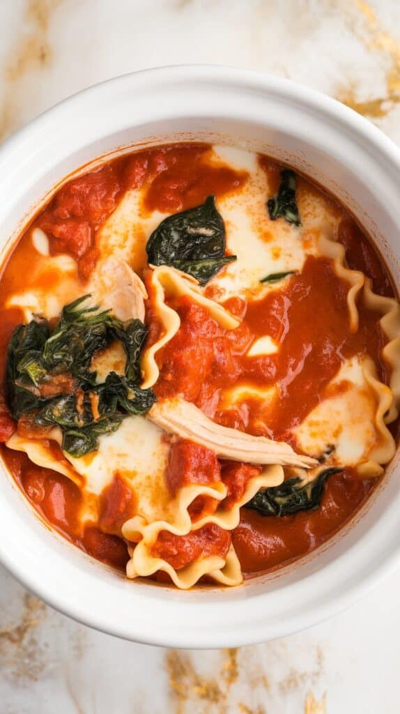 Crockpot Chicken Spinach Lasagna with Ricotta