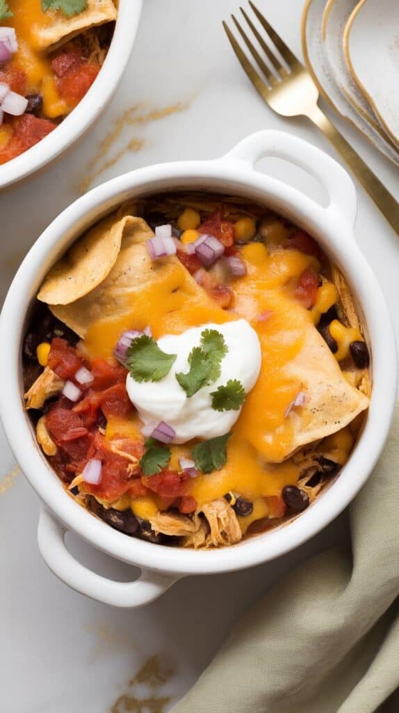 Smoky Cheddar Crockpot Chicken Enchilada Casserole