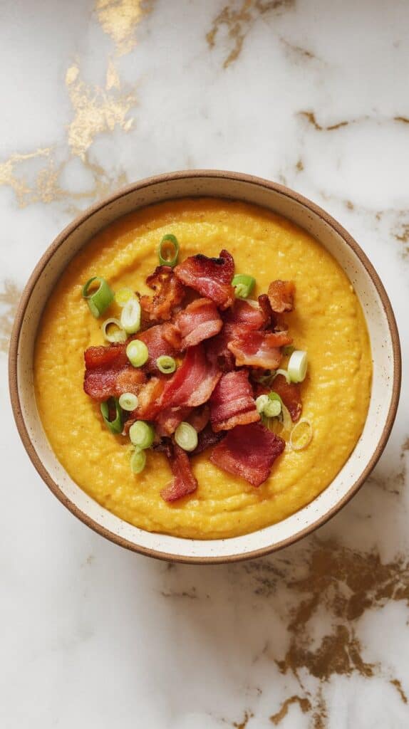 Pumpkin Grits with Crispy Bacon
